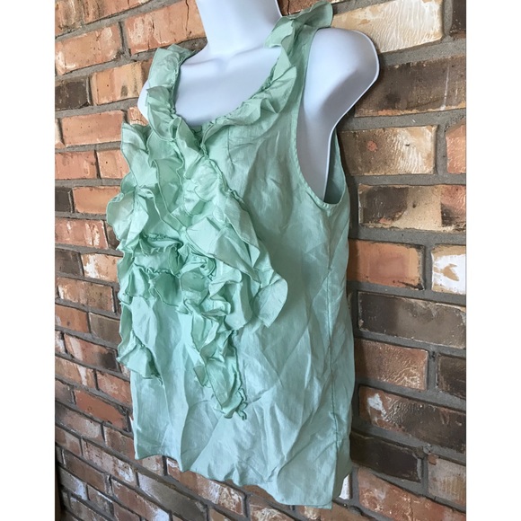 Banana Republic Women’s Mint Green Ruffled Front Silk Top Size Medium - Picture 3 of 8